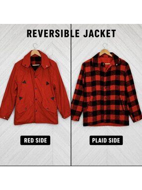 Vintage Goldon Goose Hunting Jacket Reversible Red Buffalo Plaid Mens Medium